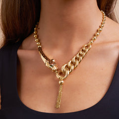 Leopard Tassel Bead Chain Necklace