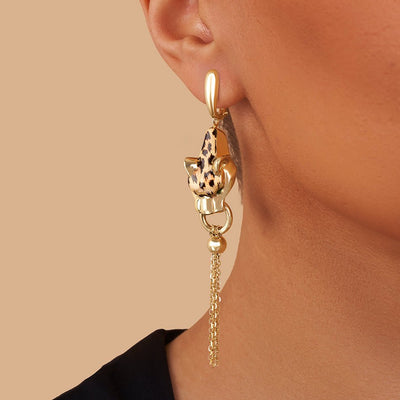 Leopard Tassel Statement Drop Earrings