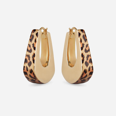 Leopard Trim Bell Hoop Earrings