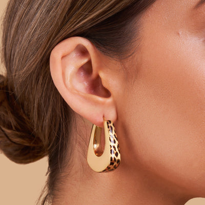 Leopard Trim Bell Hoop Earrings