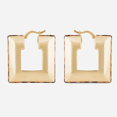 Leopard Trim Square Hoop Earrings