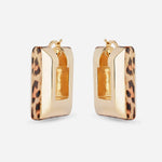 Leopard trim square hoop earrings