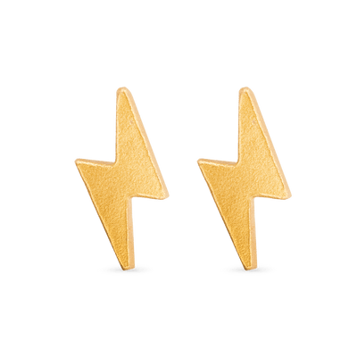 Lightning Bolt Stud Earrings - Gold 24k