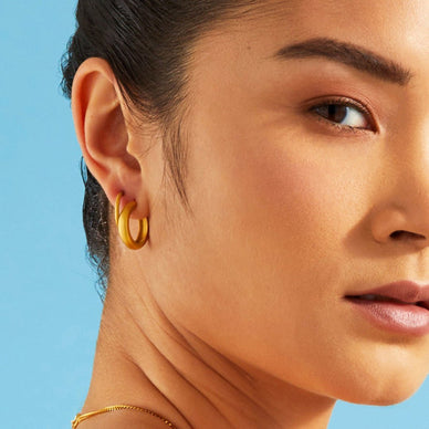 Medium Dome Hoop Earrings - Gold 18k