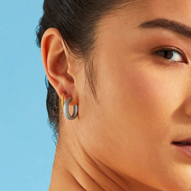 Medium Dome Hoop Earrings - Platinum