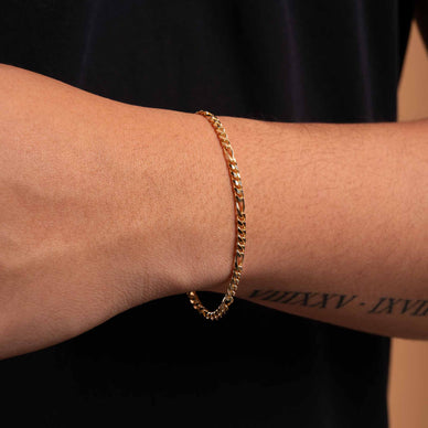 Narrow Figaro Chain Bracelet - Gold 18k