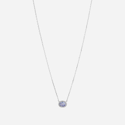 Oval Halo Sapphire Pendant Necklace - Colour D/VVS
