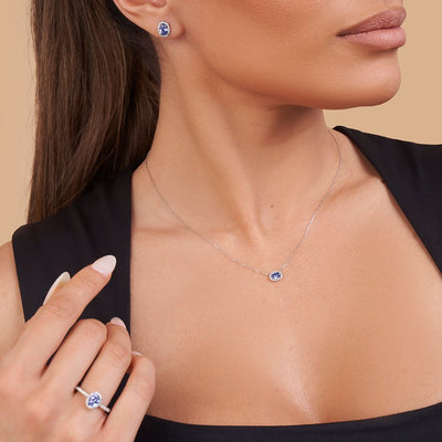 Oval Halo Sapphire Pendant Necklace - Colour D/VVS