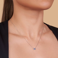Oval Halo Sapphire Pendant Necklace - Colour D/VVS
