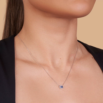 Oval Halo Sapphire Pendant Necklace - Colour D/VVS