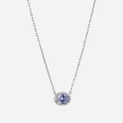Oval Halo Sapphire Pendant Necklace - Colour D/VVS