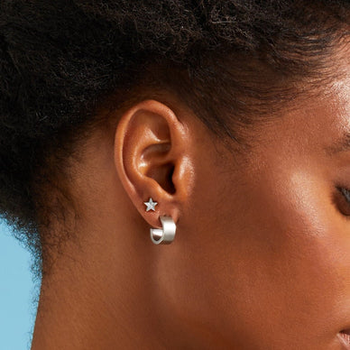 Small Flat Edge Hoop Earrings - Silver