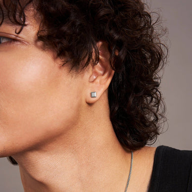 Square Bullion Stud Earrings - Silver