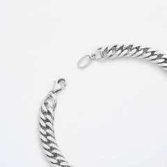 Statement Diamond Cut Double Curb Chain Bracelet - Platinum