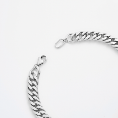 Statement Diamond Cut Double Curb Chain Bracelet - Platinum