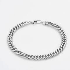 Statement Diamond Cut Double Curb Chain Bracelet - Platinum