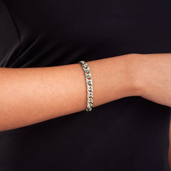 Statement Diamond Cut Double Curb Chain Bracelet - Platinum