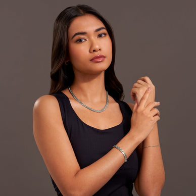 Statement Diamond Cut Double Curb Chain Bracelet - Platinum