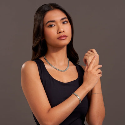 Statement Diamond Cut Double Curb Chain Bracelet - Platinum