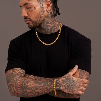 Statement Diamond Cut Double Curb Chain Bracelet - Gold 24k