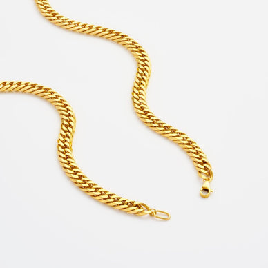 Statement Diamond Cut Double Curb Chain Necklace - Gold 24k