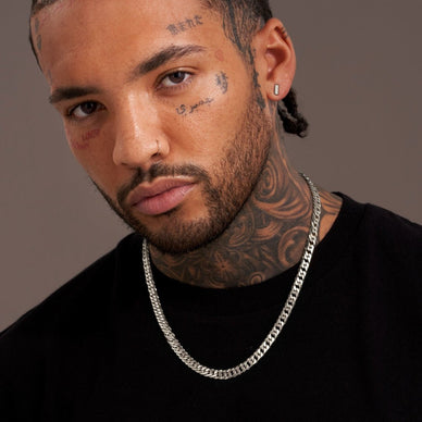 Statement Diamond Cut Double Curb Chain Necklace - Platinum