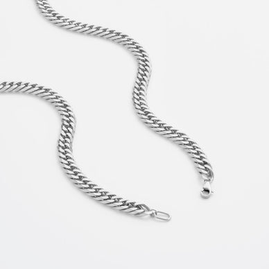 Statement Diamond Cut Double Curb Chain Necklace - Platinum