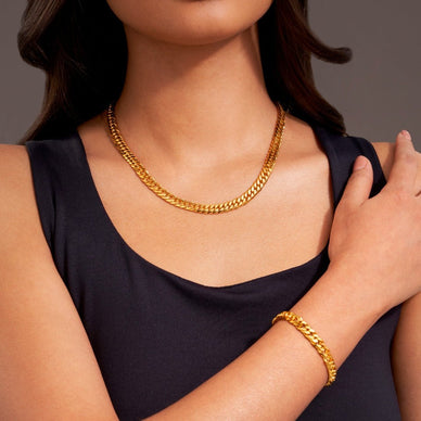 Statement Diamond Cut Double Curb Chain Necklace - Gold 24k