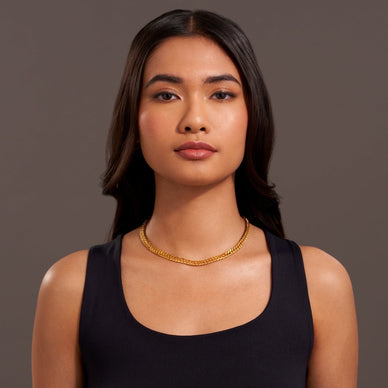 Statement Diamond Cut Double Curb Chain Necklace - Gold 24k