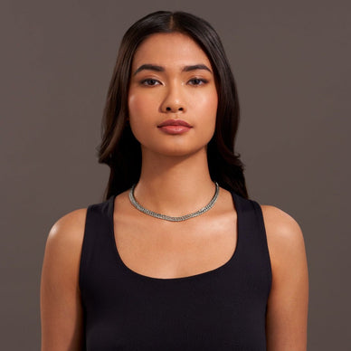 Statement Diamond Cut Double Curb Chain Necklace - Platinum