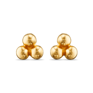 Trio Bead Stud Earrings - Gold 24k