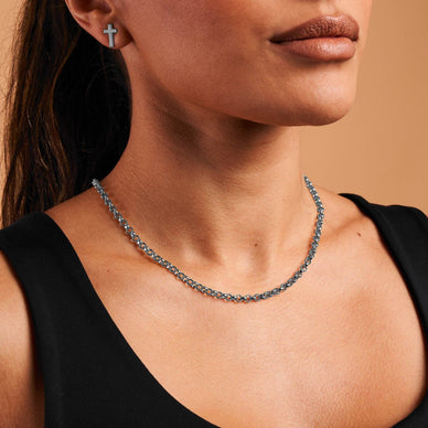 Wide Rolo Chain Necklace - Platinum