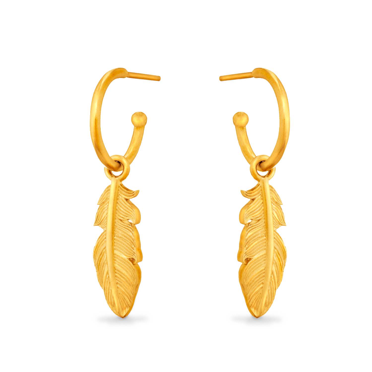 Shop Gold Earrings Feather Charm Hoop Earrings
